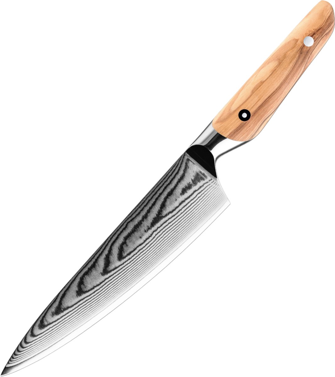 Dastium Home - 67-Laags Damascus Staal Koksmes 20CM - Damaststaal Keukenmes - Japans Mes van Echt Damascus Staal - Met Ergonomisch Olijfhouten Handvat
