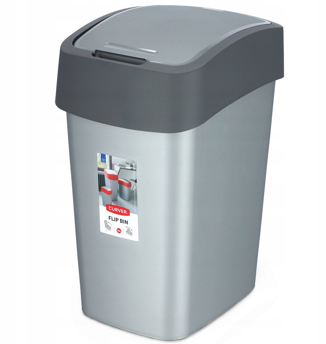 Curver Flip Bin Afvalbak - 9L - Zilver/Antraciet