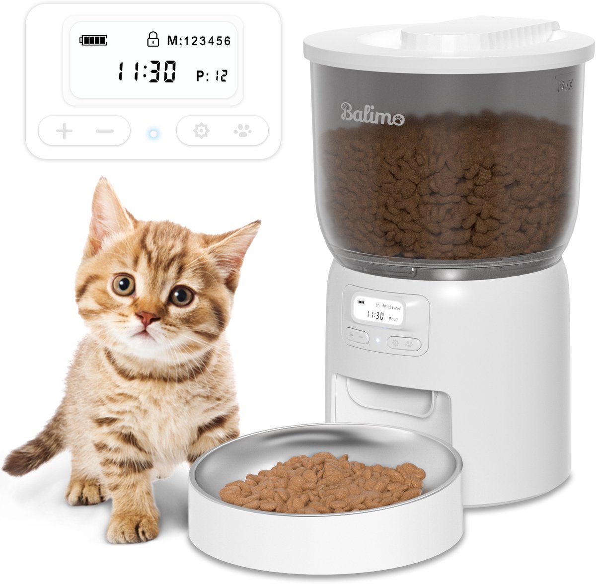 Balimo Automatische voerbak kat/hond - Voerbak automatisch - Voerautomaat kat - Instelbaar voedingsschema 3L - met Timer - Wit - Balimo - €32,99
