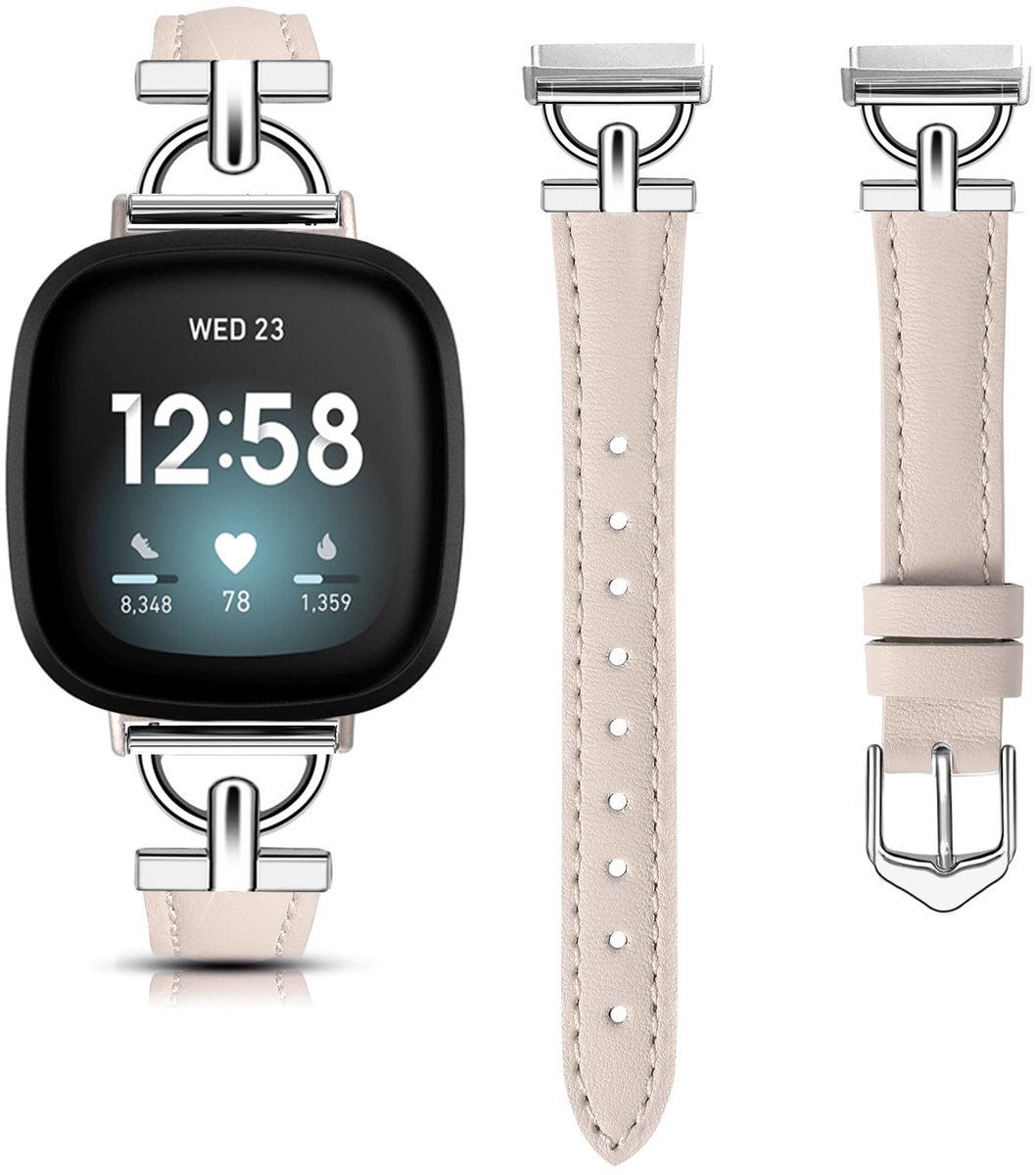 Horlogebandje van echt leer Geschikt voor Fitbit Versa 4/3/Sense - Roze