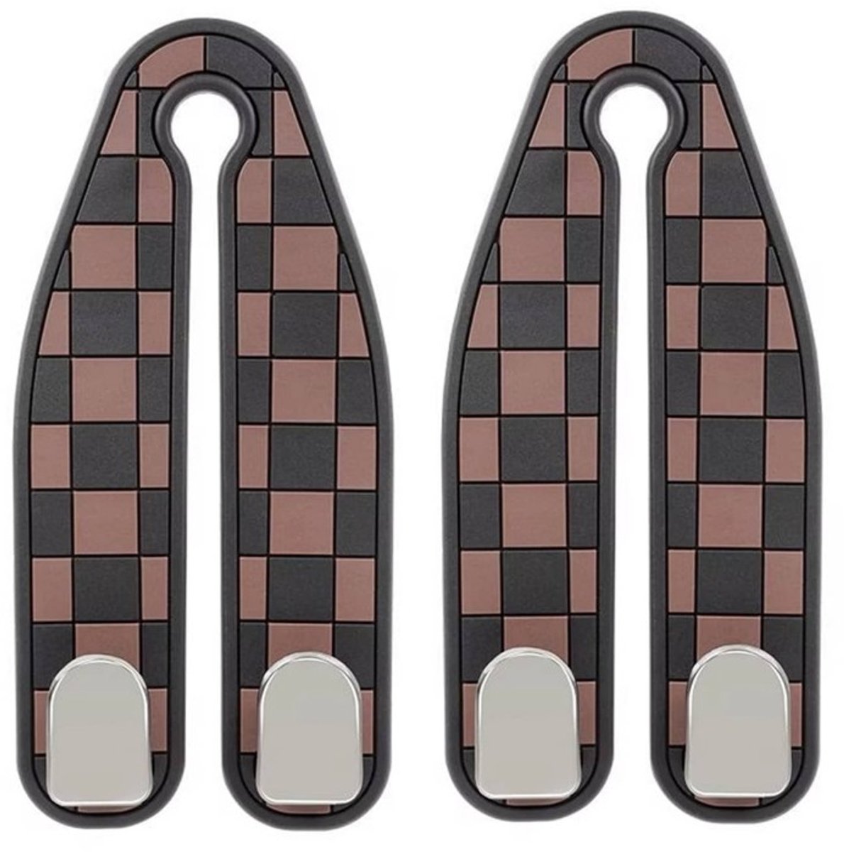 Image of 2 Pack - Auto Hoofdsteun Haakjes – Sterke Autostoel Hangers & Organizer Haken - Split Bruin