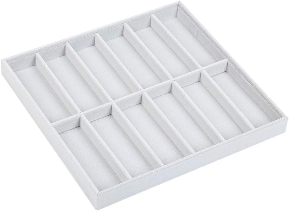 JGS Premium - Opbergdoos zonnebrillen en horloges 12 vakken grijs 38 x 36 x 3.8 cm