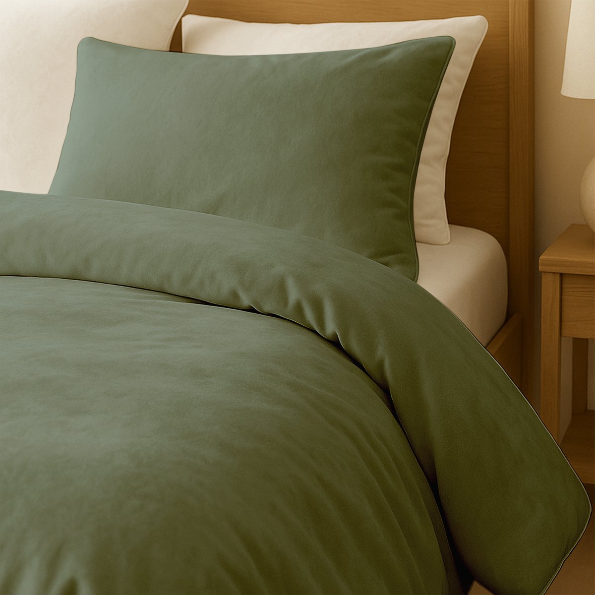 Zydante Dekbedovertrek Set 140x200/220 cm - Dekbedhoes met 1 Kussensloop - Velvet Coral - Groen