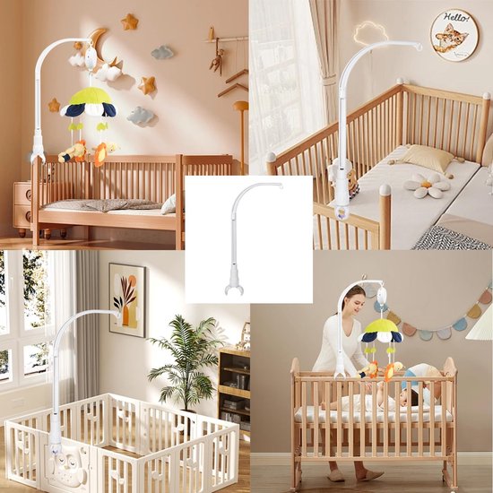 Muziekmobiel houder - Boxmobiel standaard - Stijlvol Boxmobiel houder - Babymobiel Beugel - Mobielhouder - Geschikt voor ledikant & wieg - Wit - 58*24 cm - Verwijderbaar - Verstelbaar - ABS — afbeelding 5