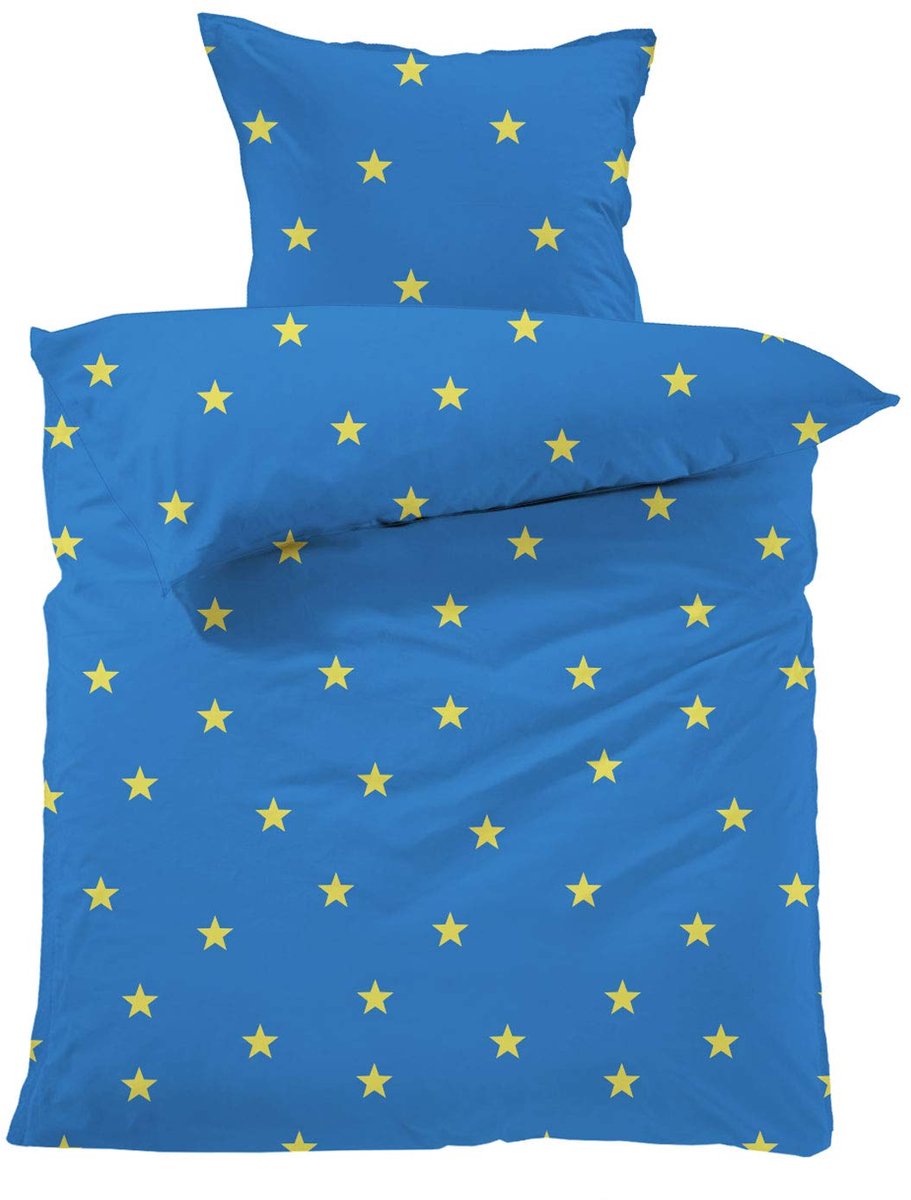 Ibenzoa Kinderbeddengoed Set met Sterrenprint - Blauw - 100% Katoen, &