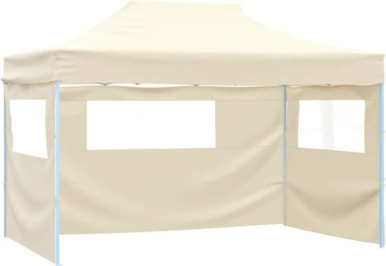 vidaXL - Partytent - met - 3 - zijwanden - inklapbaar - 3x4 - m - staal - crème