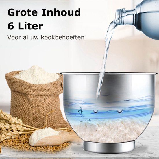 Kibus Deegmachine - Keukenmixer - 6Liter - Kneedmachine Keukenmachine - 4KG RVS - Deegmixer Zwaar Deeg - Grijs - 1200W — afbeelding 4