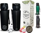 Drinkfles 800 ml, waterfles, lekvrij, sportfles, geschikt voor koolzuur, BPA-vrije sportfles voor fiets, fitness, wandelen, outdoor (zwart)