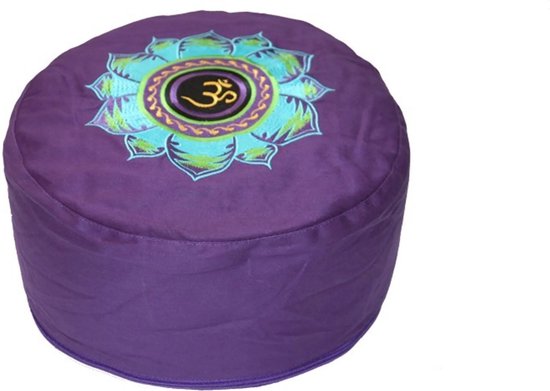 YogaStyles Symbolic Meditatiekussen Ohm met blauw Lotus op paars van YogaStyles — afbeelding 3