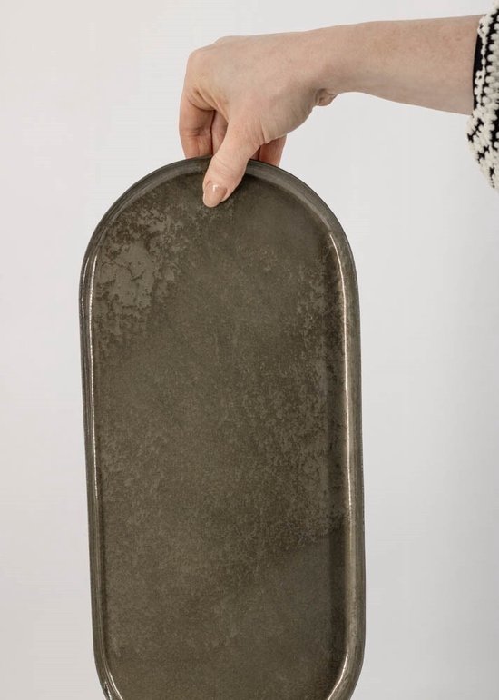 HomeBound by KY | Metalen dienblad ovaal olive | 40x17x2cm | dienblad metaal olijf ovaal