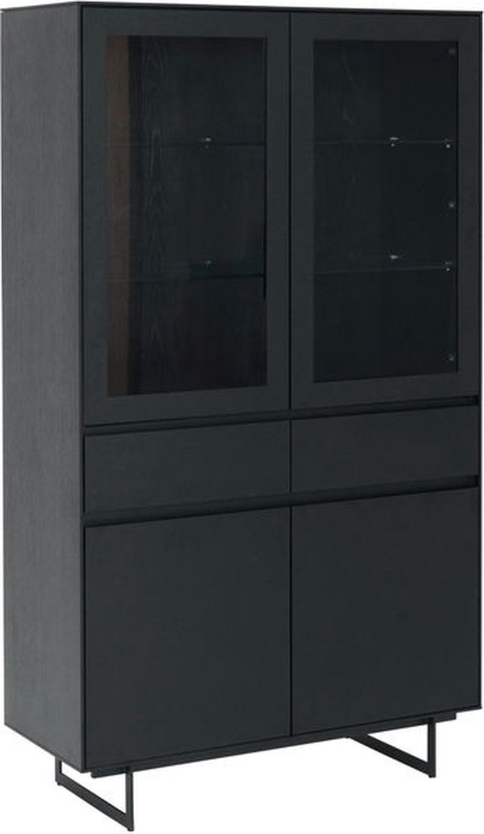 Vitrinekast met Glas 190cm - Zwart - Incl. Ingebouwd Verlicht - Kast Tokyo
