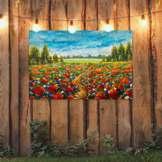 Affiche de jardin - Toile de jardin - Posters de jardin extérieur - Peinture à l'huile - Peinture - Fleurs - Paysage - 120x80 cm - Jardin