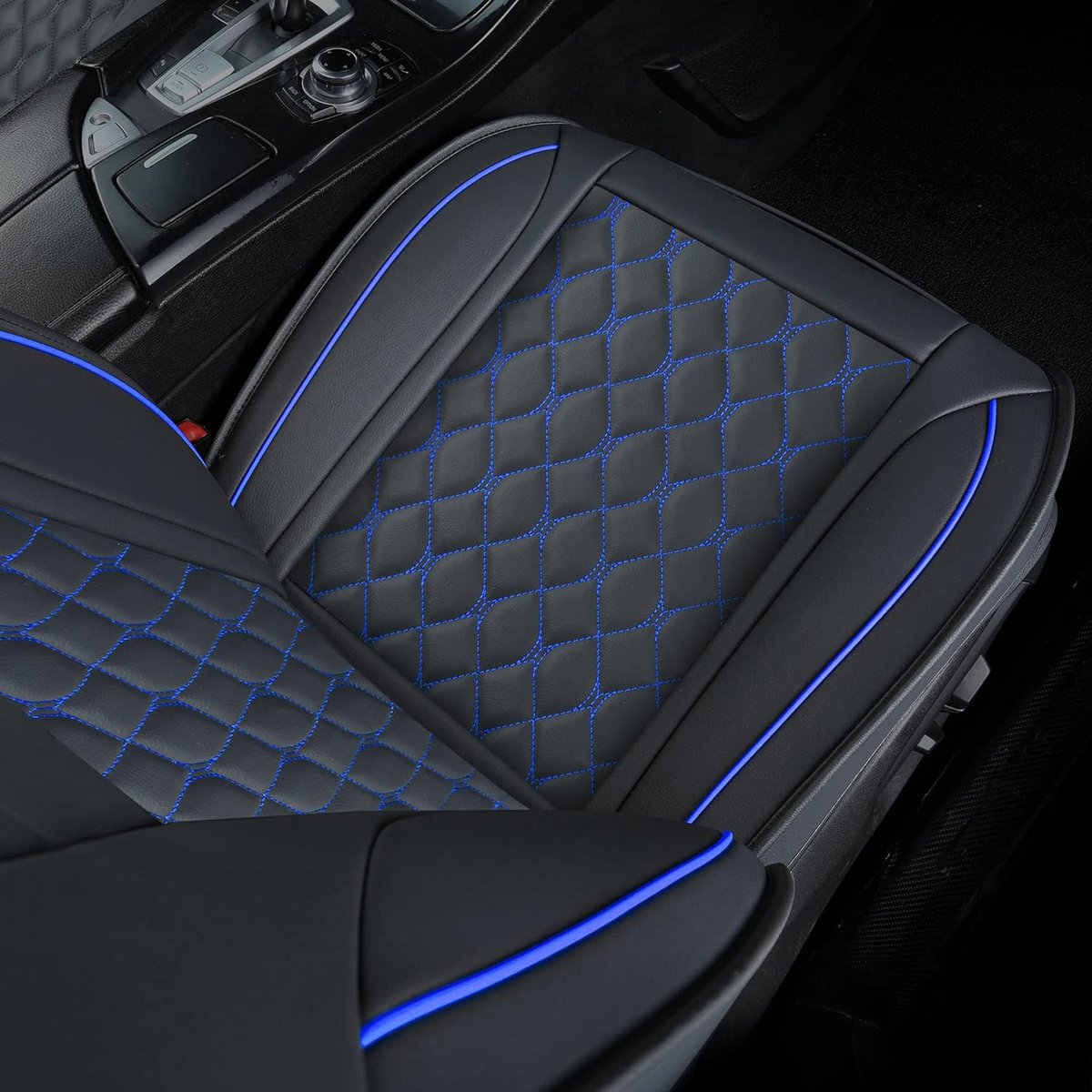 Autostoelhoezen Volledige set, universeel geschikt voor de meeste auto's, SUV, sedans en pick-up trucks, auto-auto-auto-kunstlederen kussenhoezen voor 5 personenauto's (volledige set, zwart/blauw)