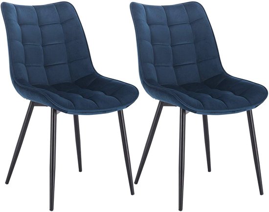 Rootz Set van 2 eetkamerstoelen - Fluwelen zitstoelen - Blauwe metalen poten - Ergonomisch en duurzaam - Vloerbescherming - Zitting 46 x 40,5 cm