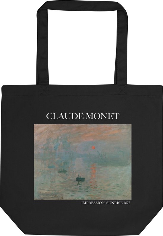 Claude Monet 'Impressie, zonsopgang' ("Impression, Sunrise") Beroemde Schilderij Tote Bag | 100% Katoenen Tas | Kunst Tote Bag | Zwart