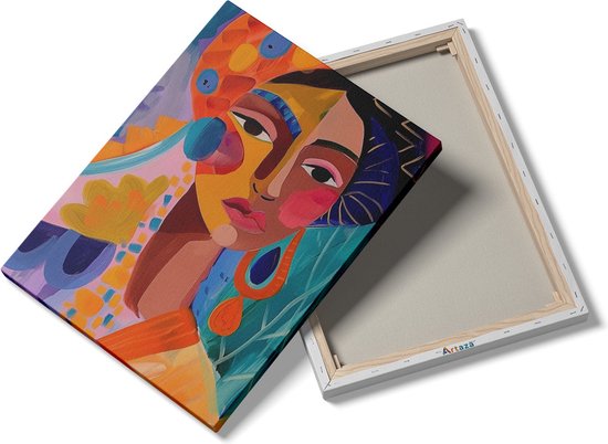 Artaza Peinture sur toile représentant une femme dans un turban coloré - 90 x 120 - Décoration murale - Photo sur toile - Impression sur toile
