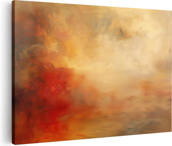 Artaza Canvas Schilderij Abstract Kunstwerk met Rode, Gele en Oranje Kleuren - 120x80 - Groot - Foto Op Canvas - Canvas Print