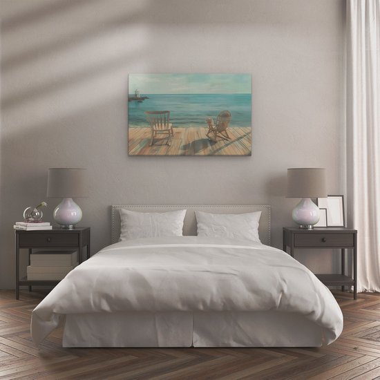 Artaza Peinture sur toile Deux Chaises à bascule sur une terrasse en bois avec vue sur l'océan - 120 x 80 - Groot - Photo sur toile - Impression sur toile