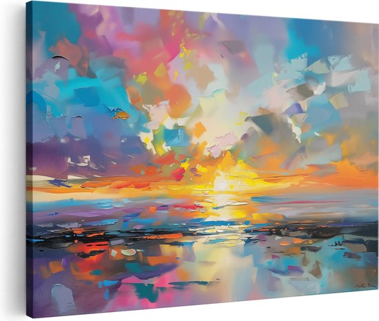 Artaza Canvas Schilderij Abstract Kunstwerk van een Kleurrijke Zonsondergang - 60x40 - Wanddecoratie - Foto Op Canvas - Canvas Print