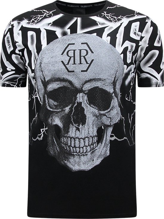 Skull - Rhinestone T-shirt - 7983 - Zwart