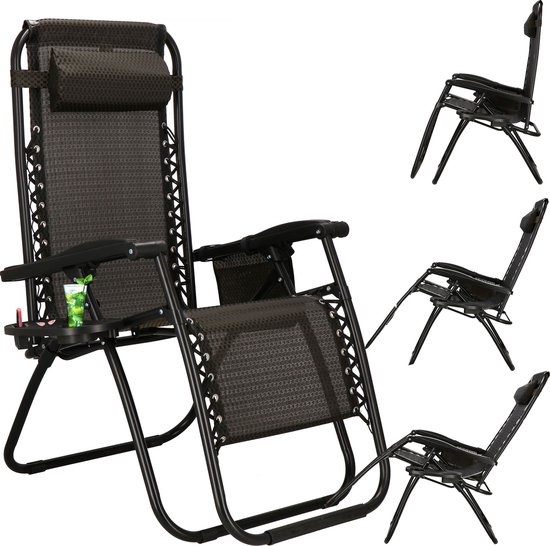 Springos Tuinstoel - Ligstoel - Opvouwbaar - Verstelbaar - Ergonomische hoofdsteun - Bruin / Zwart van Merkloos — afbeelding 5