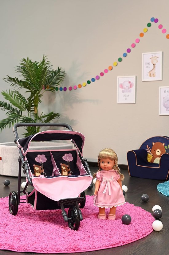 twee poppenwagen Duo - Marine Roze Beer — afbeelding 4