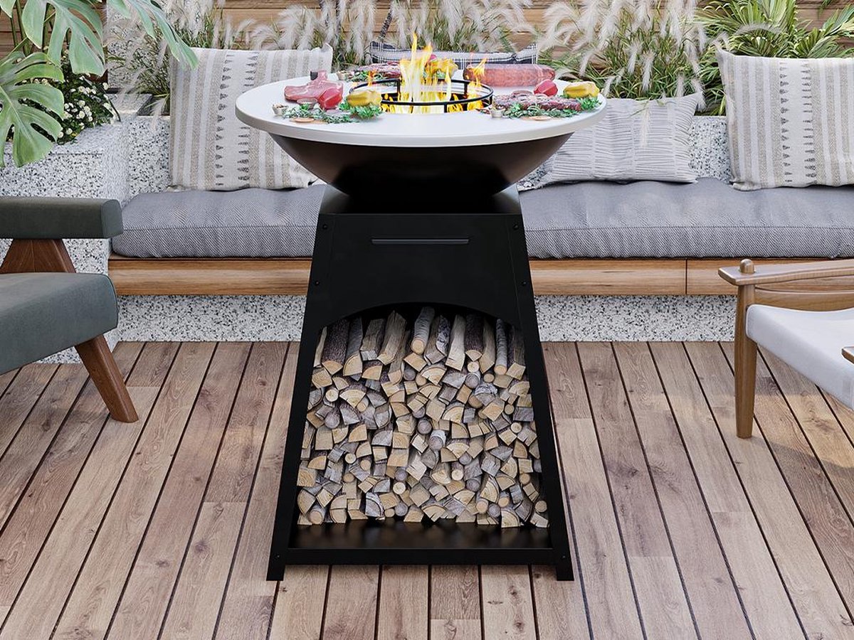 Vente-unique Barbecue/plancha/vuurkorf van staal - L81 x B81 x D96 cm - Zwart - CORVERA