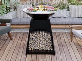 Bol.com Barbecue/plancha/vuurkorf van staal - L81 x B81 x D96 cm - Zwart - CORVERA L 81 cm x H 96.1 cm x D 81 cm aanbieding