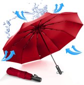 Bol.com K&L Stormparaplu Opvouwbaar - Stormbestendig tot 100km/u - Automatisch Uitklapbaar Paraplu - Incl. Beschermhoes - Rood aanbieding