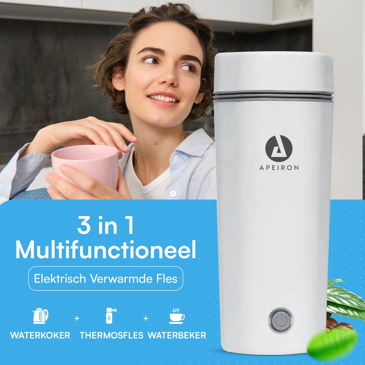 Apeiron® 3 in 1 Reis Waterkoker - 350 ML - Draagbare Mini Thermosfles - Auto & Camping - Kleine Water Koker - Geschikt Voor Babyvoeding — afbeelding 3