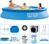 Intex Rond Opblaasbaar Easy Set Zwembad - 305 x 61 cm - Blauw - Inclusief Afdekzeil - Onderhoudspakket - Zwembadfilterpomp - Filter - Grondzeil - Schoonmaakset - Ladder - Voetenbad - Warmtepomp
