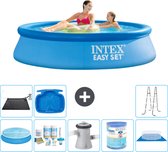 Intex Rond Opblaasbaar Easy Set Zwembad - 244 x 61 cm - Blauw - Inclusief Solarzeil - Onderhoudspakket - Zwembadfilterpomp - Filter - Grondzeil - Solar Mat - Ladder - Voetenbad