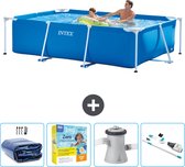 Intex Rechthoekig Frame Zwembad - 260 x 160 x 65 cm - Blauw - Inclusief Solarzeil - Onderhoudspakket - Zwembadfilterpomp - Stofzuiger