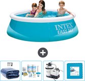Intex Rond Opblaasbaar Easy Set Zwembad - 183 x 51 cm - Blauw - Inclusief Solarzeil - Onderhoudspakket - Zwembadfilterpomp - Vloertegels