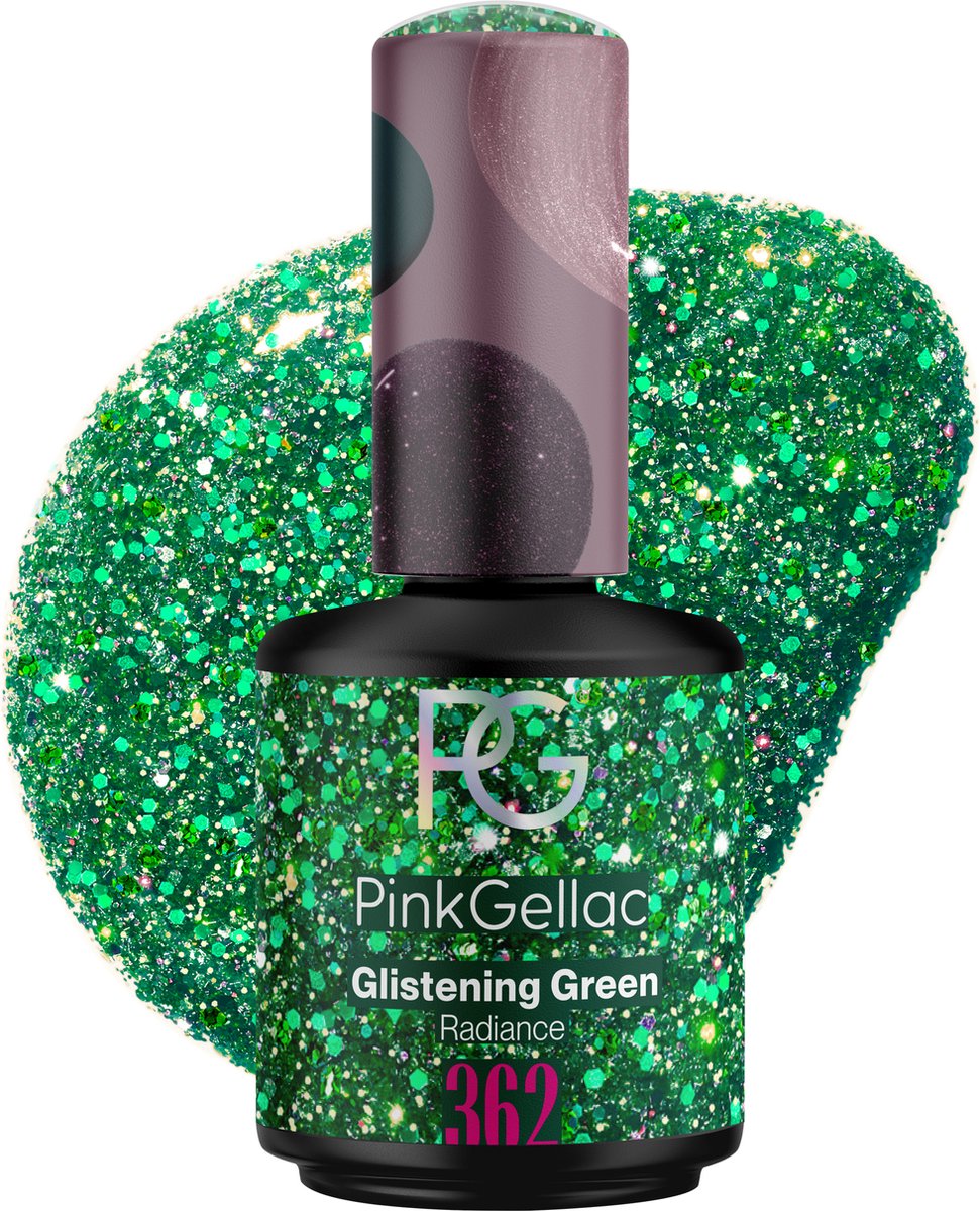 Goedkoopste Pink Gellac Gellak - 362 Glistening Green 15ml - Groene Glitter Gel Nagellak - Gellac - Gel Nagels Producten