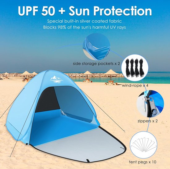 Avis / Test - WolfWise Abris De Plage Pop Up Parasol De Plage UPF 50 Tente Instantanee En Plein Air Portable Pour Exterieur Famille Campi 4316765201153