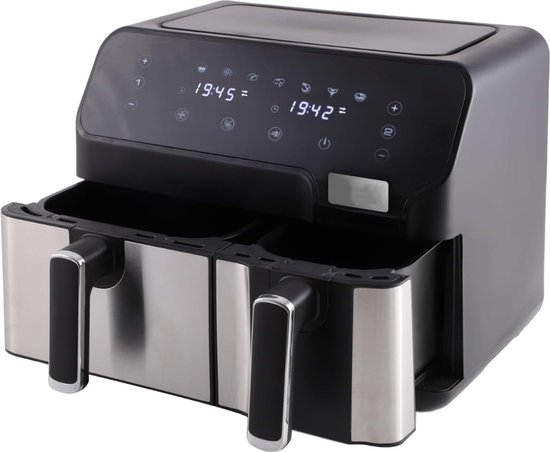 MKSS® Dubbele Airfryer XXXL - Duo Heteluchtfriteuse - Geschikt voor Accessoires - Zwart met Zilver