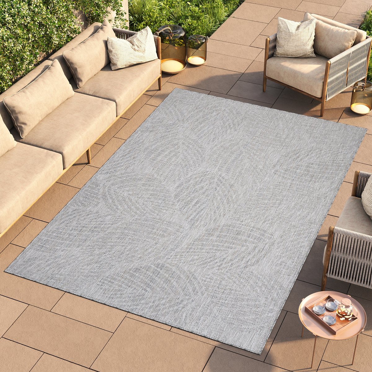 Tapiso Melissa Vloerkleed Grijs Binnen Buiten Kleed Tapijt Maat- 80x200