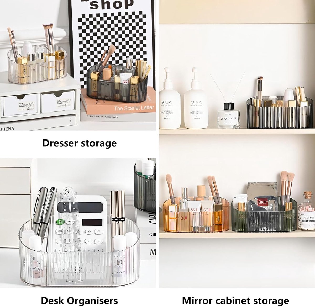 Cosmetische organizer voor make-up penselenorganizer met 5 compartimenten cosmetische opbergruimte van acryl met grote capaciteit borstelhouder kaptafelorganizer voor penselen lippenstift en huidverzorging (amber)