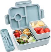 Lunchbox voor kinderen, 1300 ml, broodtrommel voor kinderen met 4 vakken, Bento Box, brooddoos met bestekset, broodtrommel voor kinderen en volwassenen, ontbijtdoos voor meisjes en jongens,
