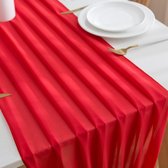 Tafelloper voor bruiloften, communies, verjaardagen, bruiloft 3m tafelband afmetingen: 70 x 300 cm (rood, chiffon)