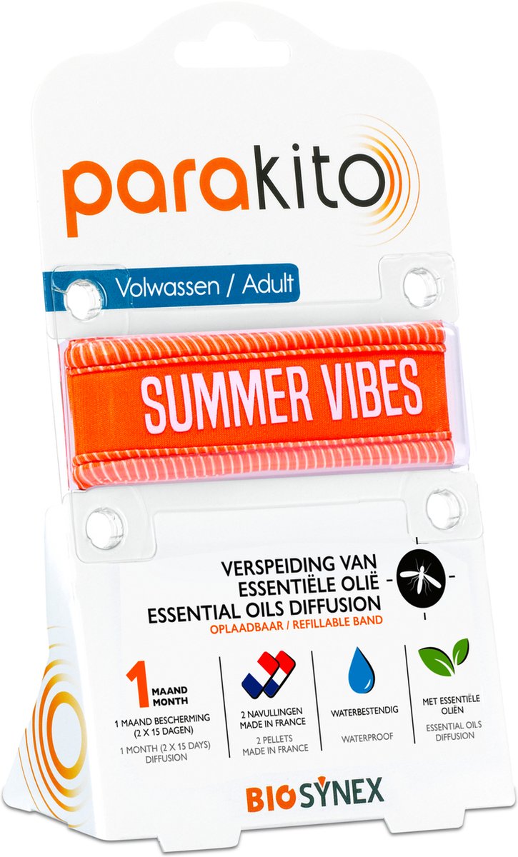 Parakito Volwassenen - Anti-Muggen Armband Oranje - Natuurlijk - Navulbaar - Tot 15 Dagen Bescherming per Navulling - Waterbestendig - 1 stuks