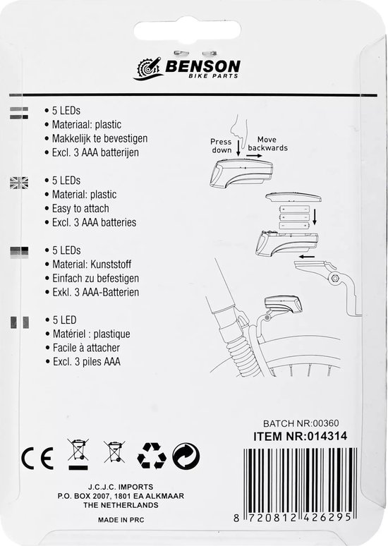Benson Fietskoplamp 5 LED - 3 standen - zwart - voorvorkbeugel van Benson — afbeelding 5