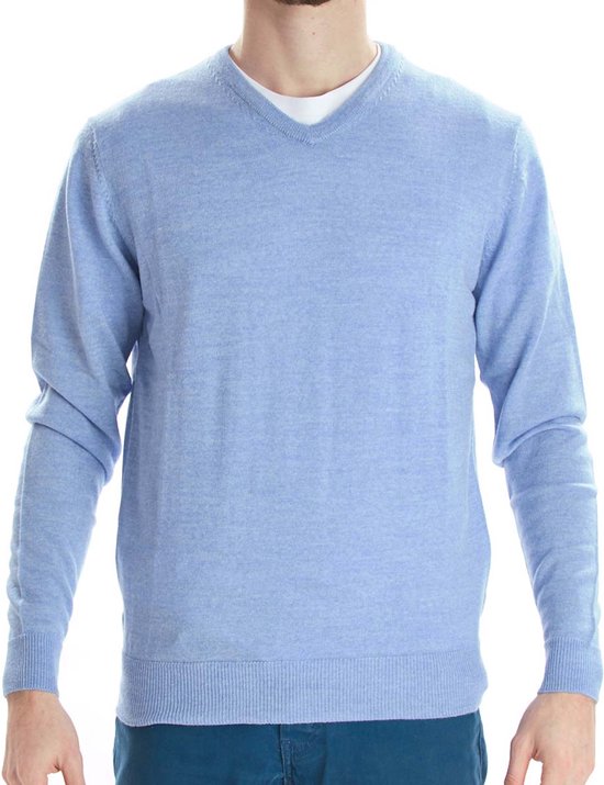 Osborne Knitwear Trui met V hals - Merino wol - Azur - XL