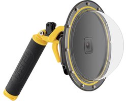 Telesin Waterdichte GoPro Dome — Behuizing voor GoPro Hero 9 / 10 / 11 / 12 / 13 — Ideaal voor split-level beelden — Inclusief drijvende bobber, polsbandje en schoonmaakset — Zwart/Geel