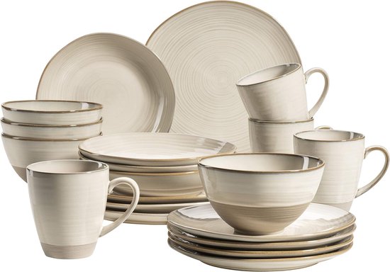 MÄSER Serie Alenia, serviesset voor 4 personen in modern Scandinavisch design, 16-delig combiservies van keramiek in grijs, aardewerk
