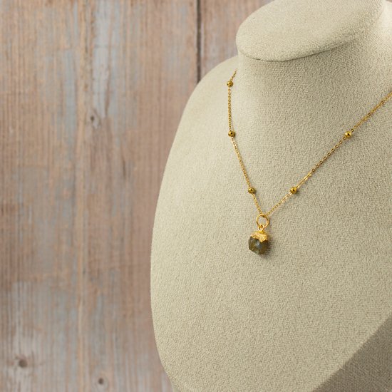 Collier Bixorp Labradorite Chakra - Acier inoxydable plaqué or - Pendentif pierre précieuse brute - 36cm + 8cm réglable