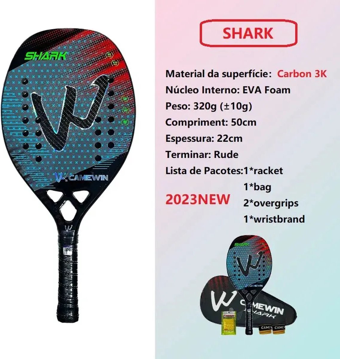 Raquette De Tennis De Plage CAMEWIN 2025 - Cadre 3K Fibre De Carbone