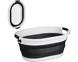 opvouwbare wasmand - 36 liter - kunststof - ruimtebesparend inklapbaar - handvatten - zwart-wit