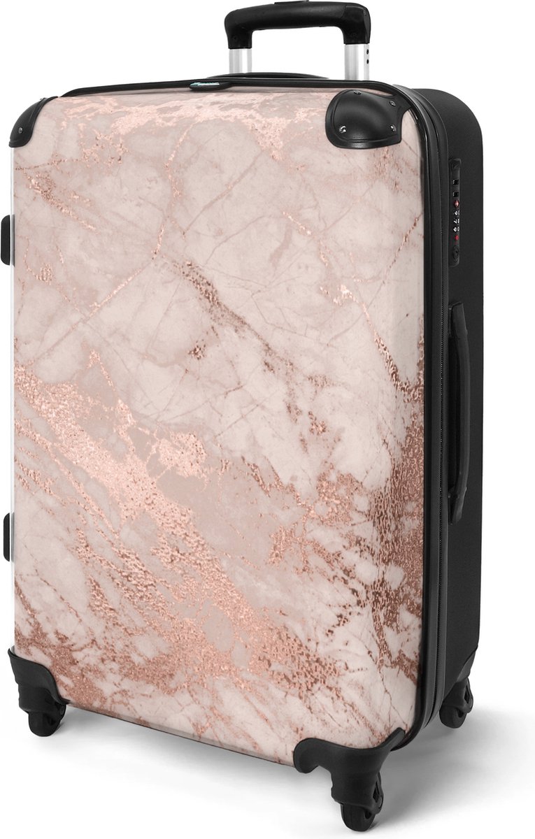 NoBoringSuitcases.com® - Koffer groot - Rolkoffer lichtgewicht - Roze marmer - Reiskoffer met 4 wielen - Suitcase large - Bagagekoffer - Grote trolley XL - 20 kg bagage